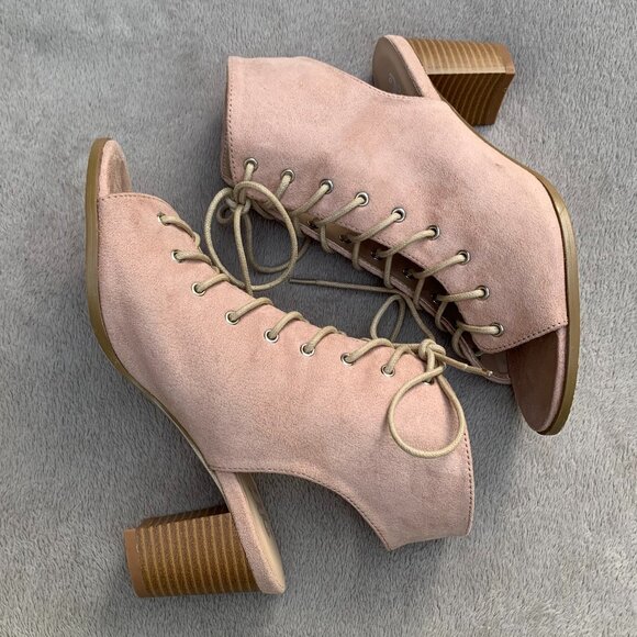 Journee Collection Posey Peeptoe Open Heel Faux Suede Lace-Up Booties Sz8 - Picture 13 of 16